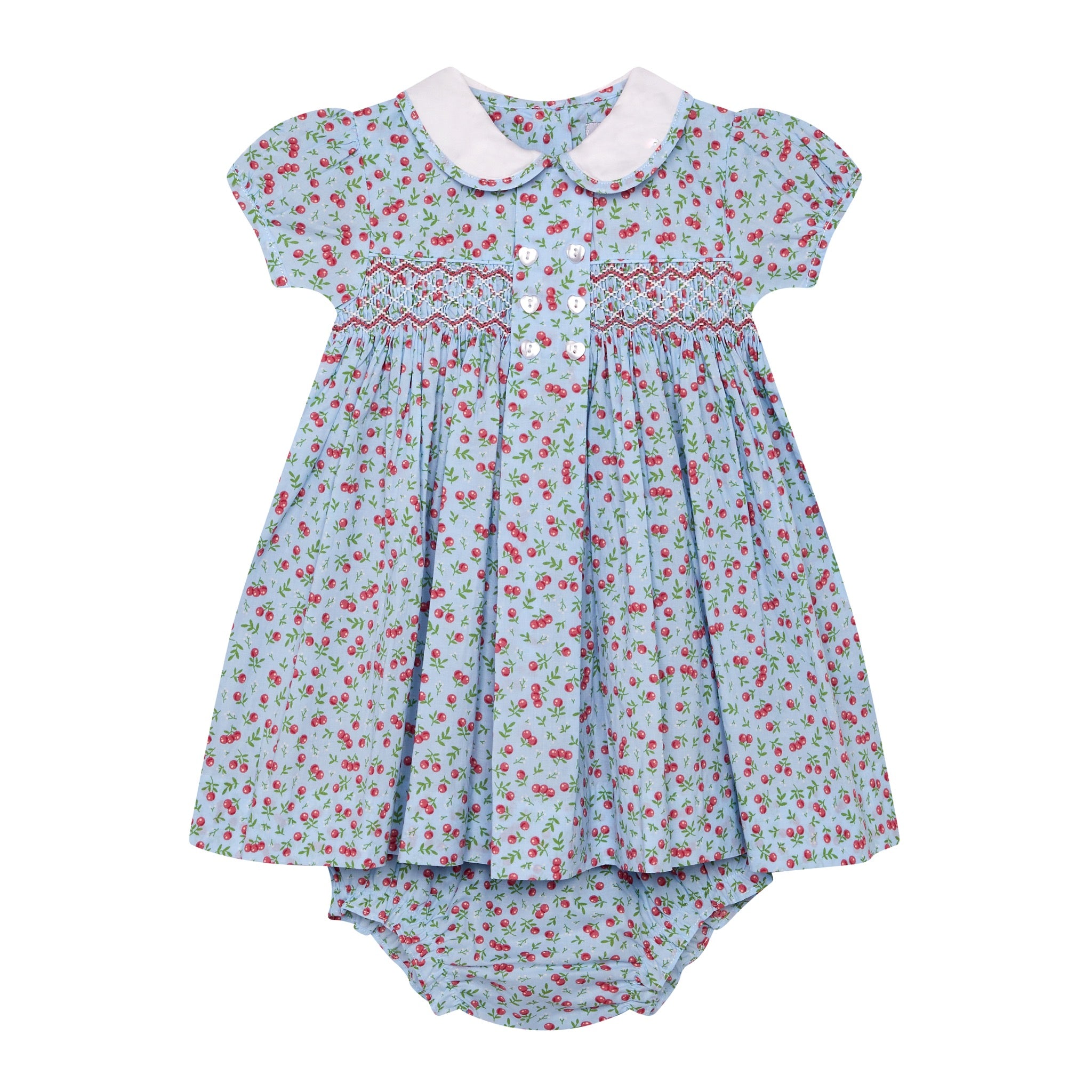 Hand Smocked Cherry Print Baby Dress