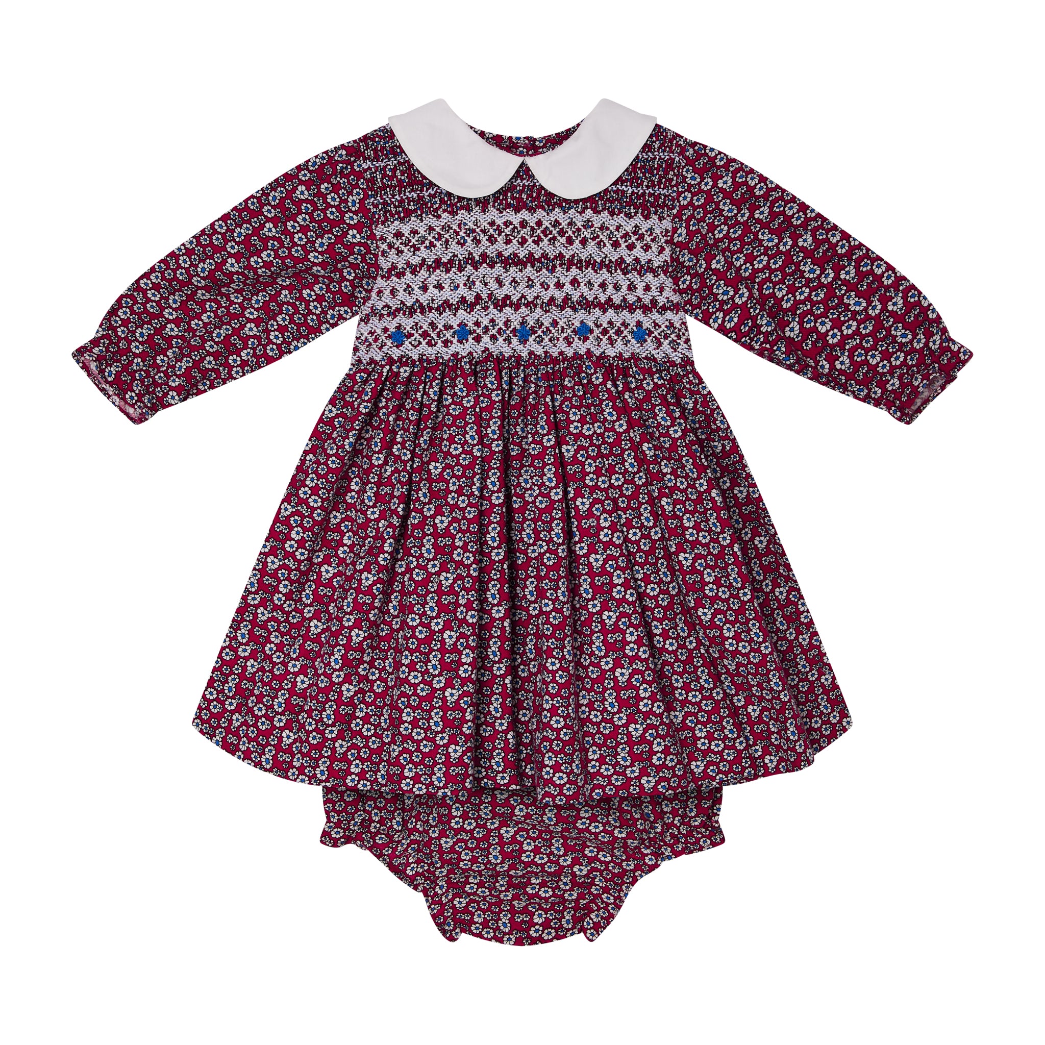 red floral baby dress with smocking