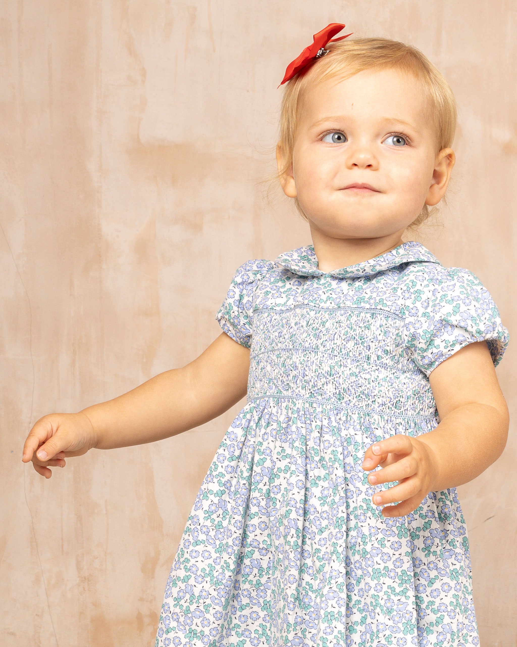 Smocked Cotton Baby Dress Lilac Floral With Bloomers