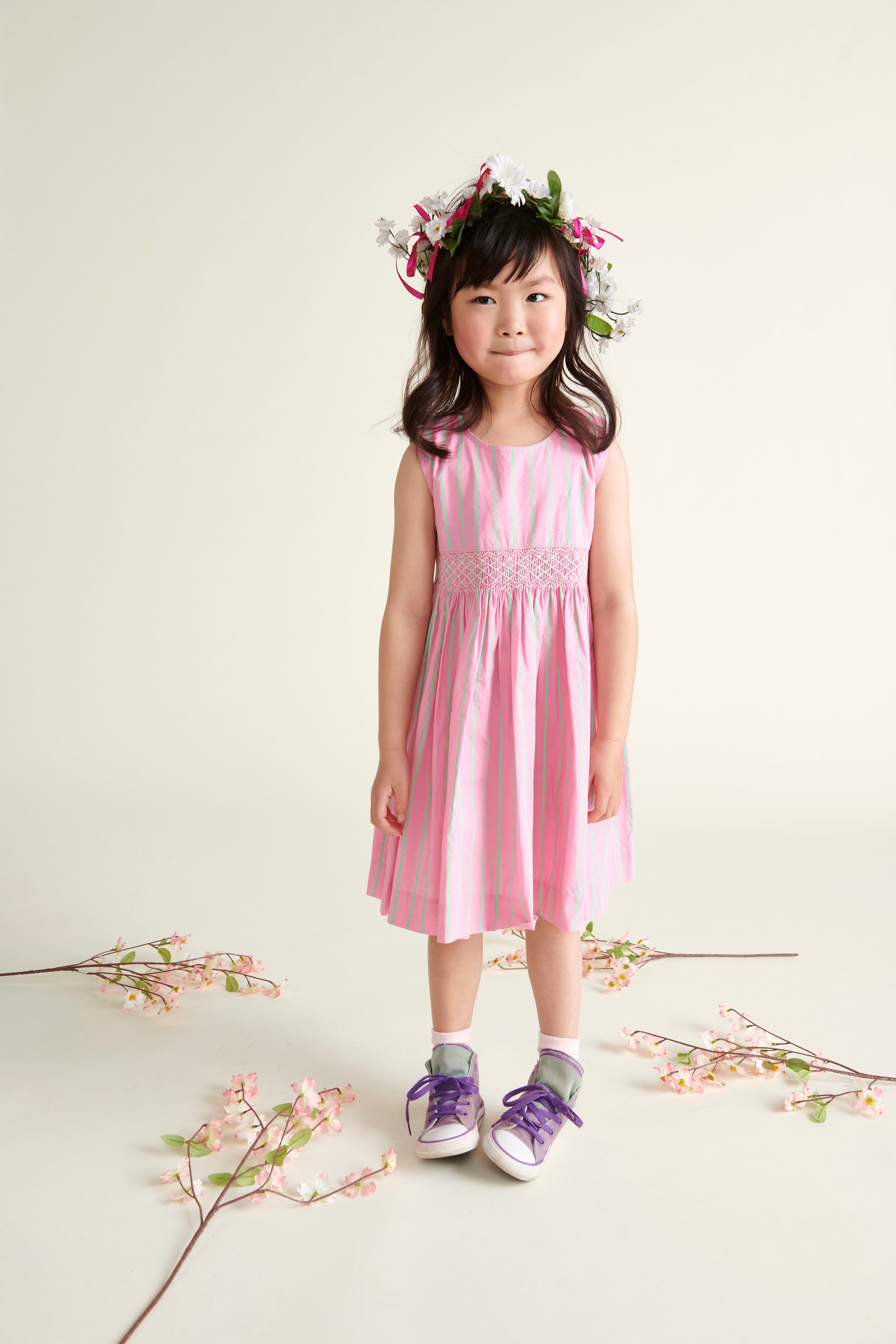 Hand-Smocked Girls Dress - Coral