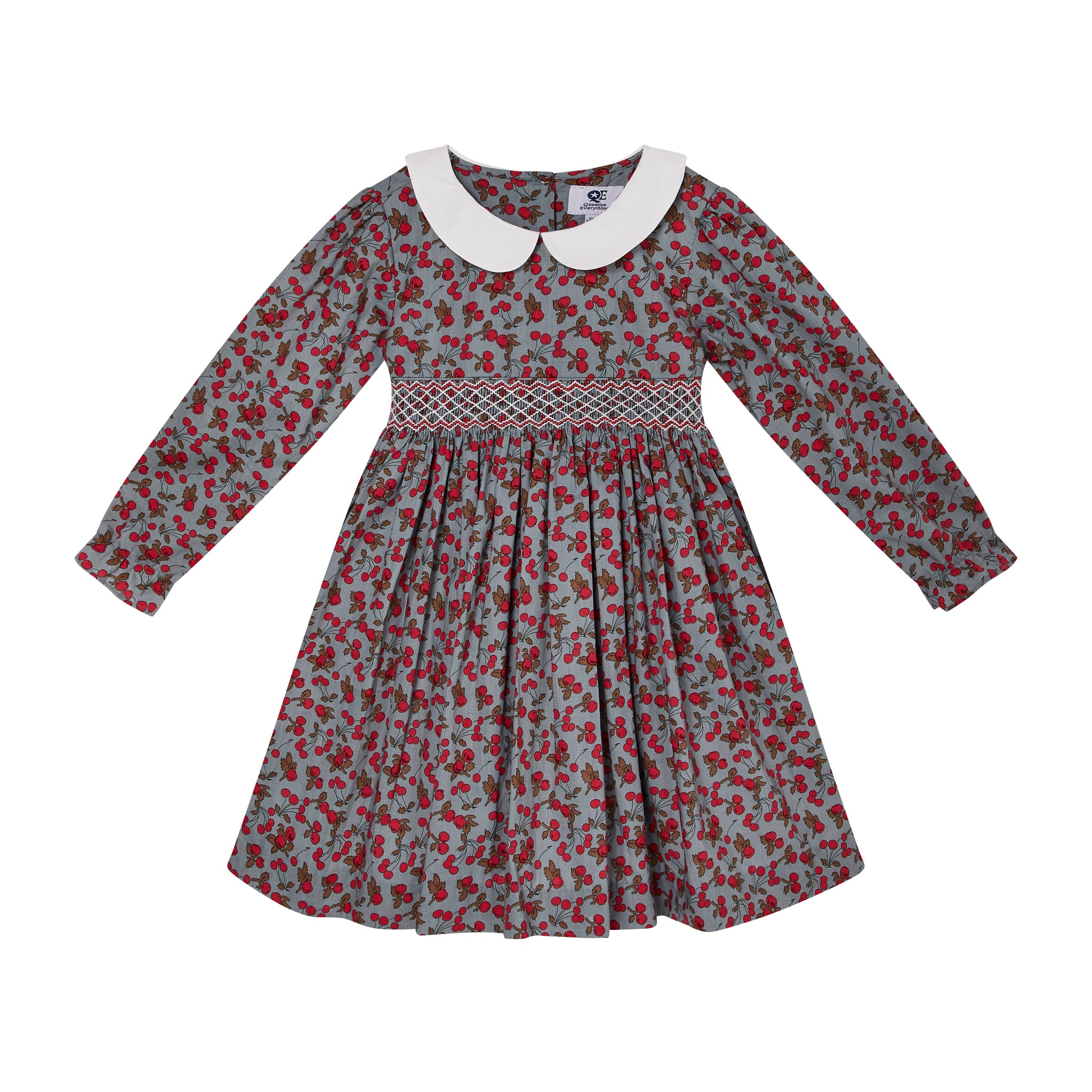 cherry print dress with white Peter Pan collar