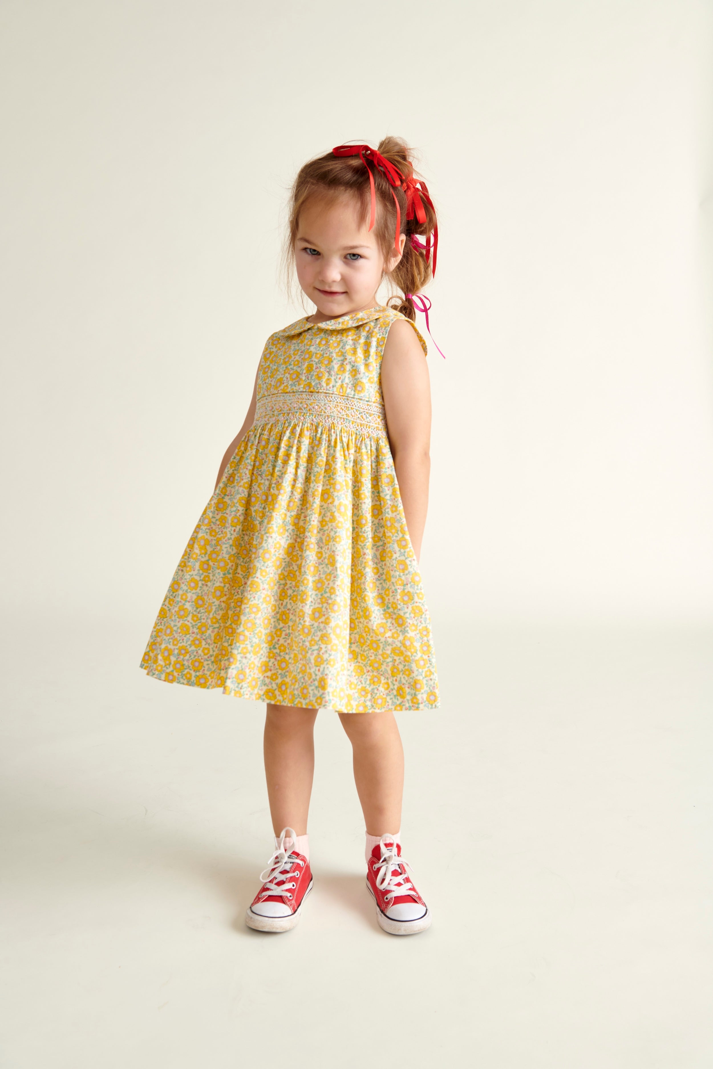 girl in yellow dress, hand-smocked