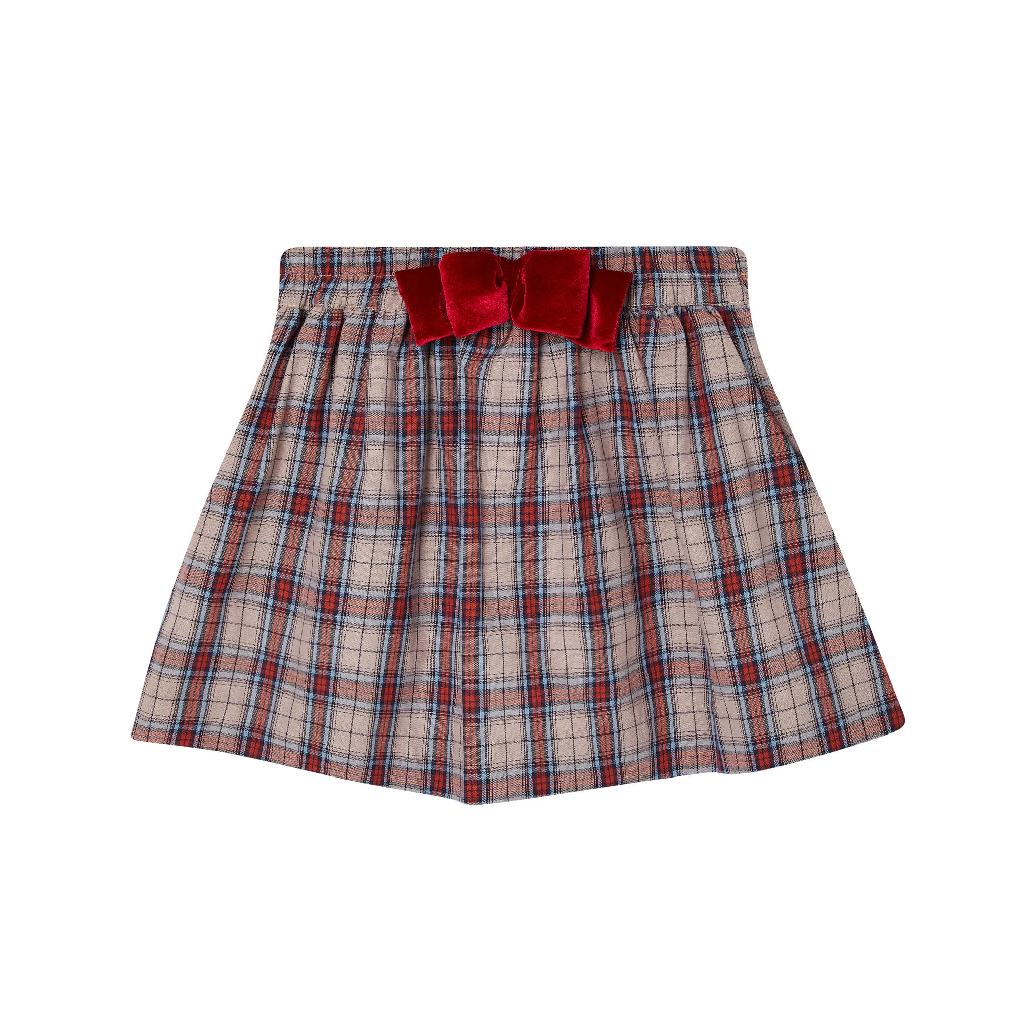 Girls Tartan Skirt With Velvet Bow