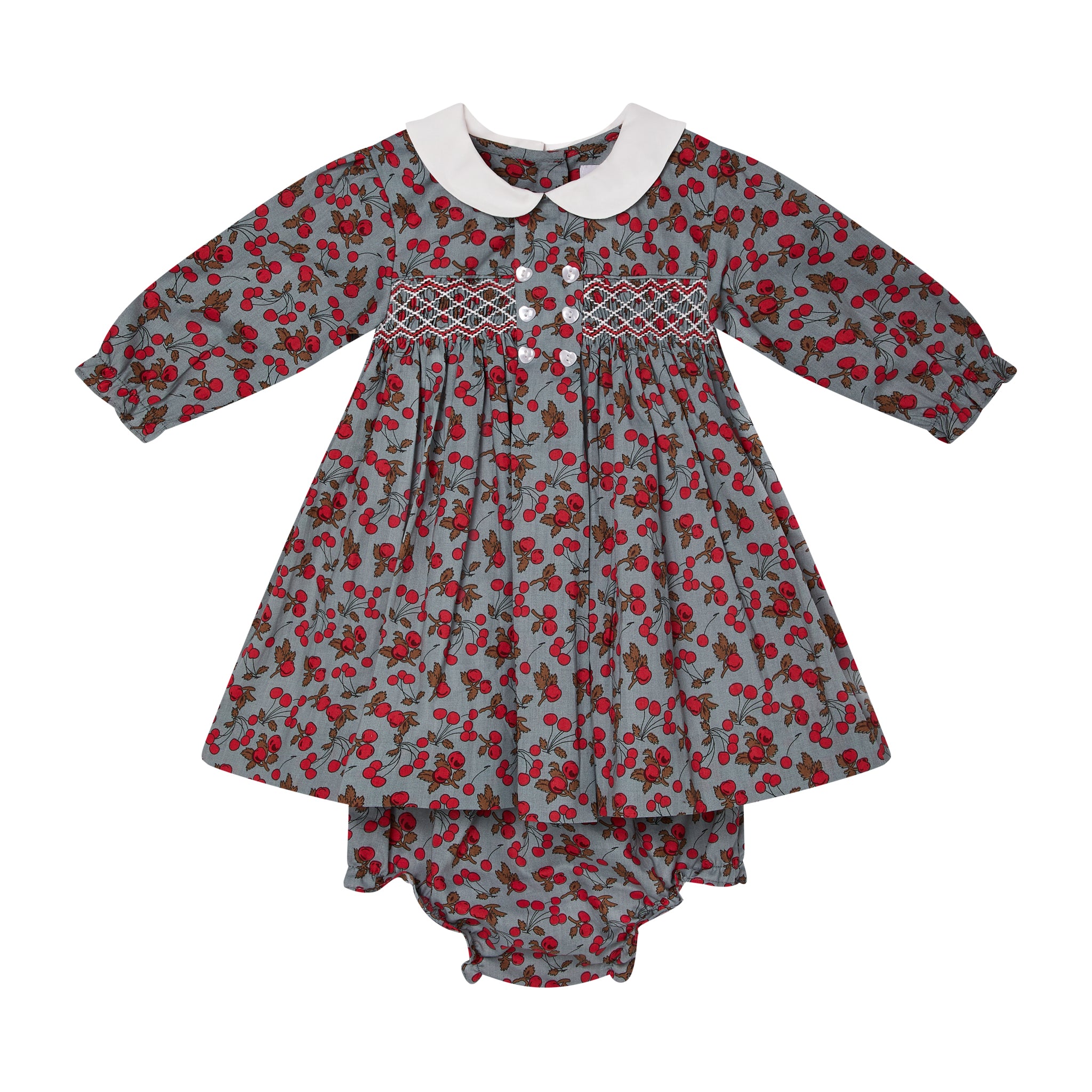 baby dress, cherry print white collar