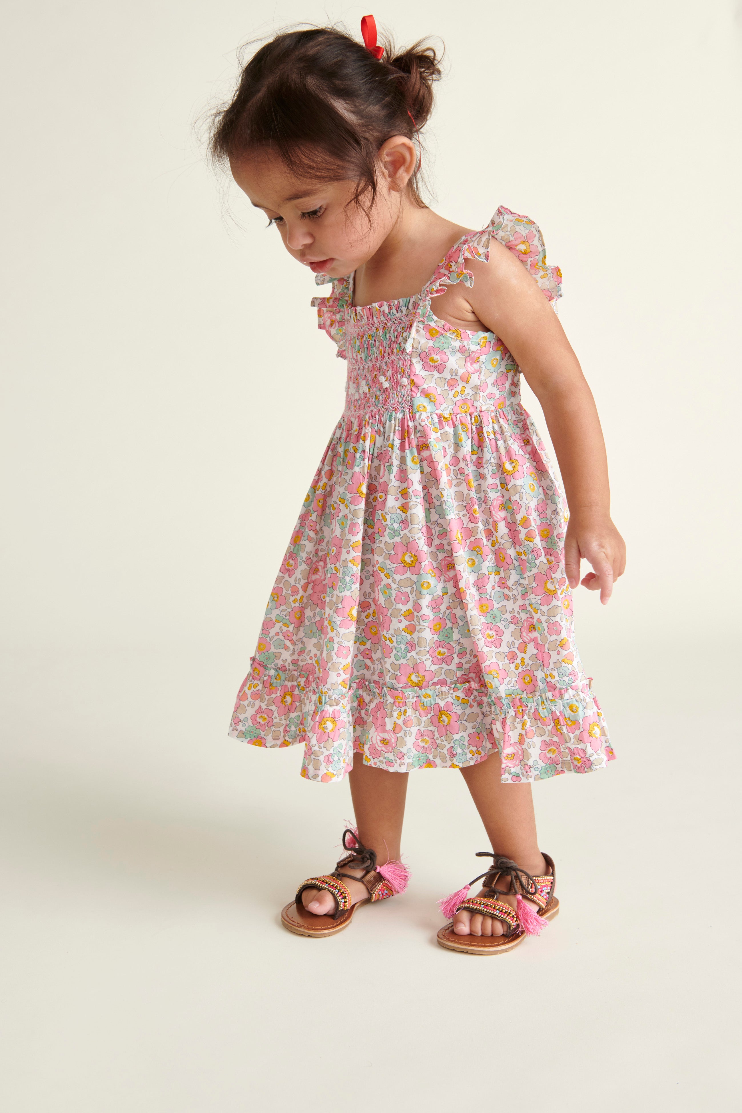 toddler girl in Liberty print sun dress