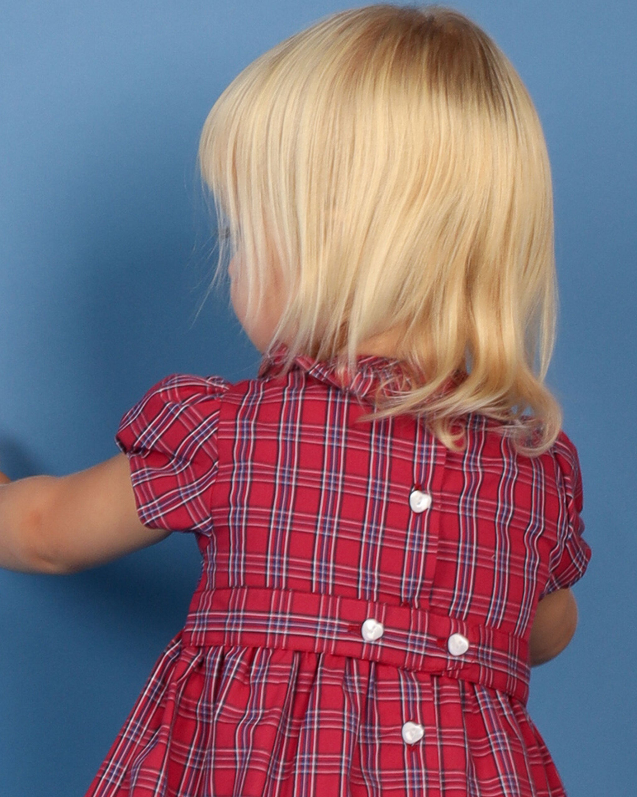 girl in tartan Dress, back