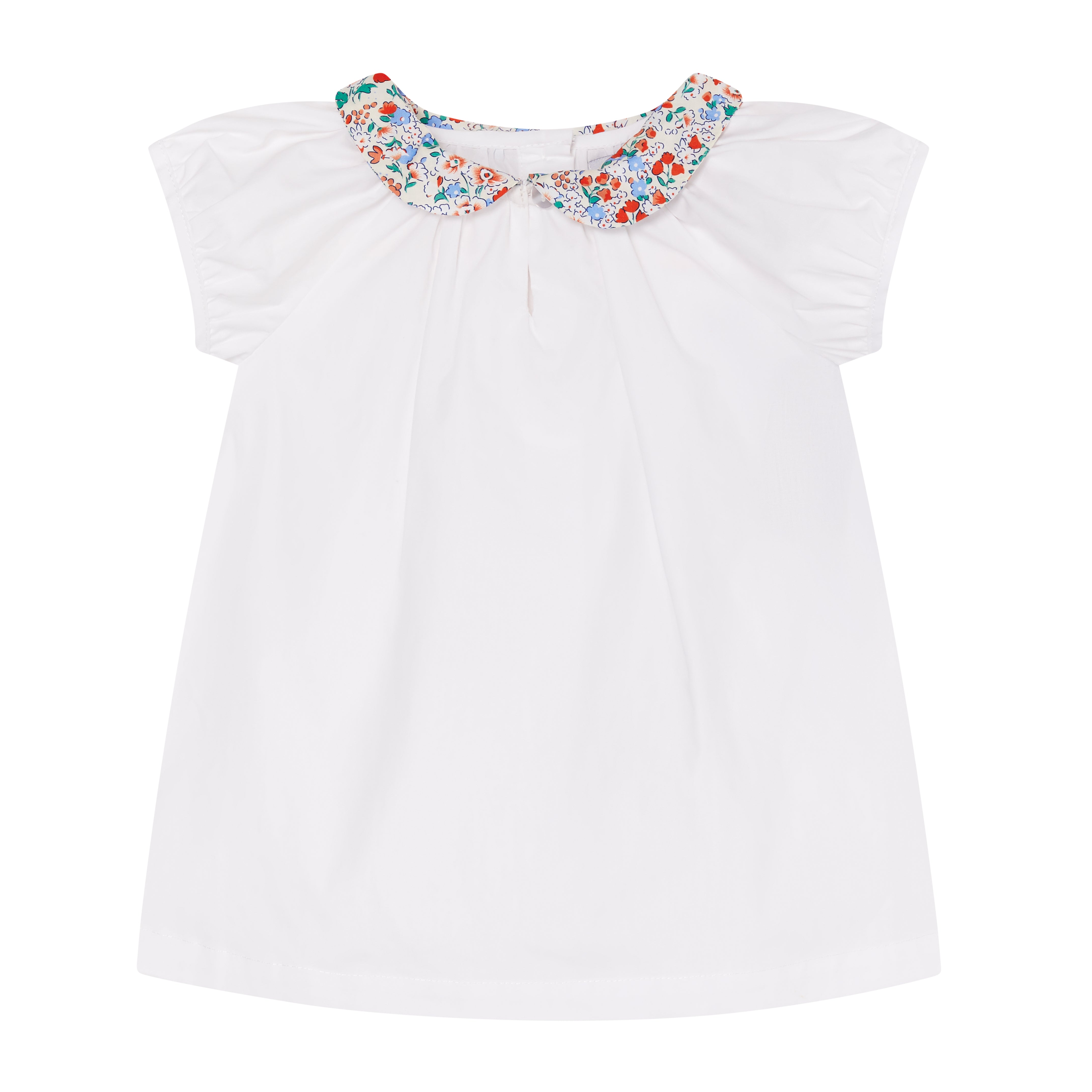 white blouse with vibrant floral collar, front