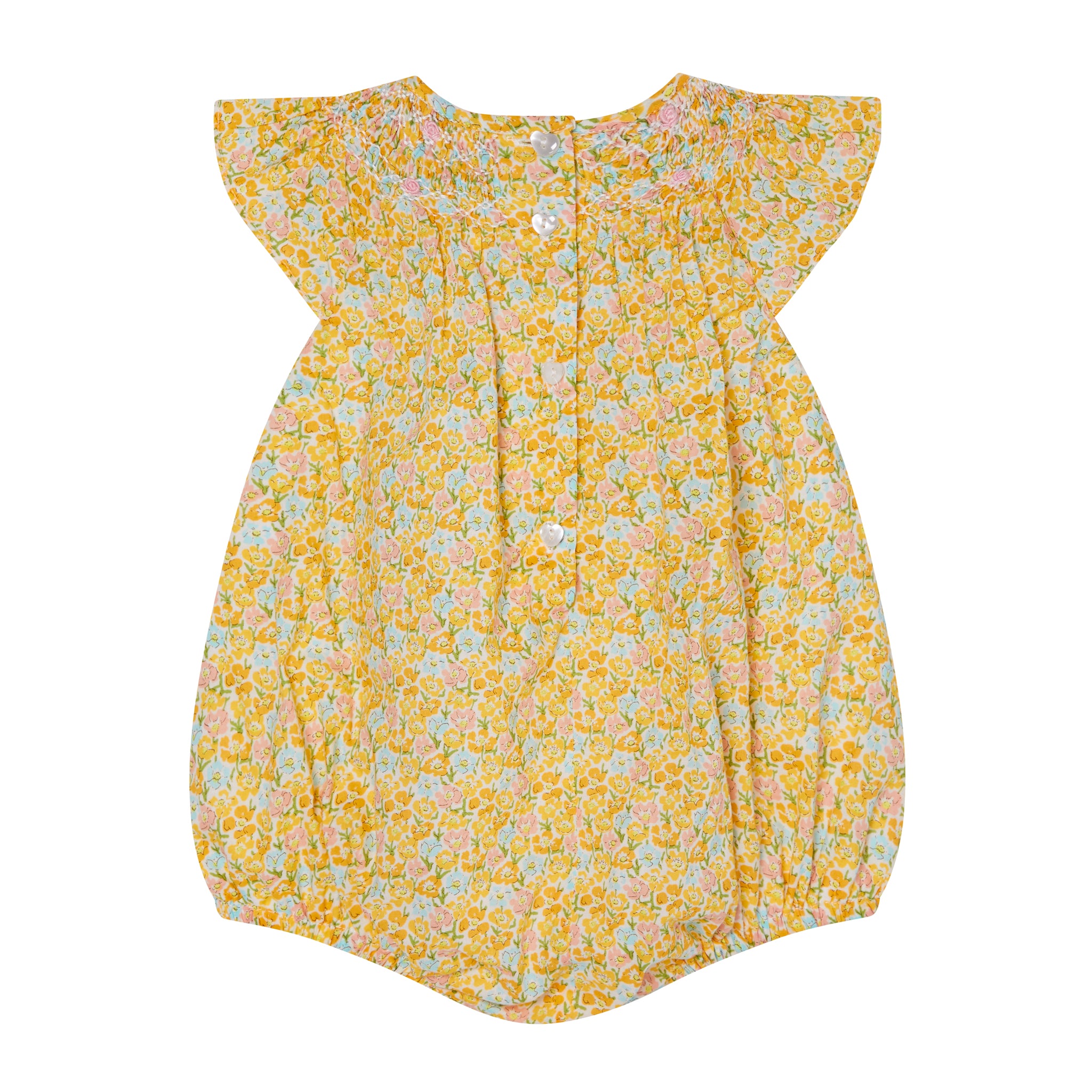 yellow floral baby bubble, back