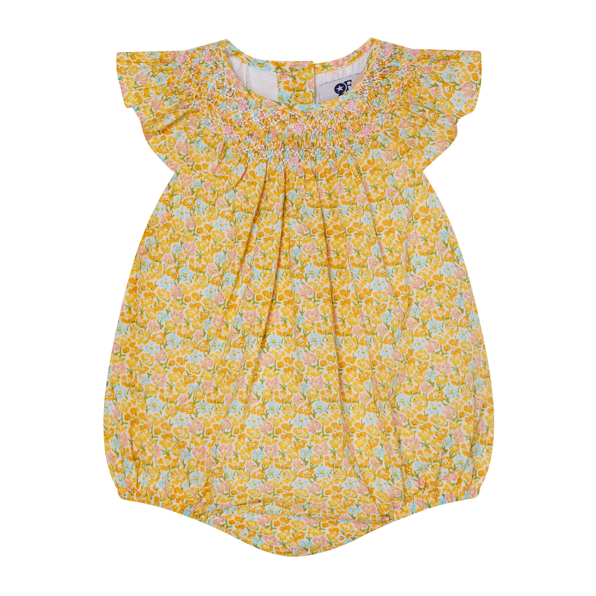 yellow floral baby bubble, front