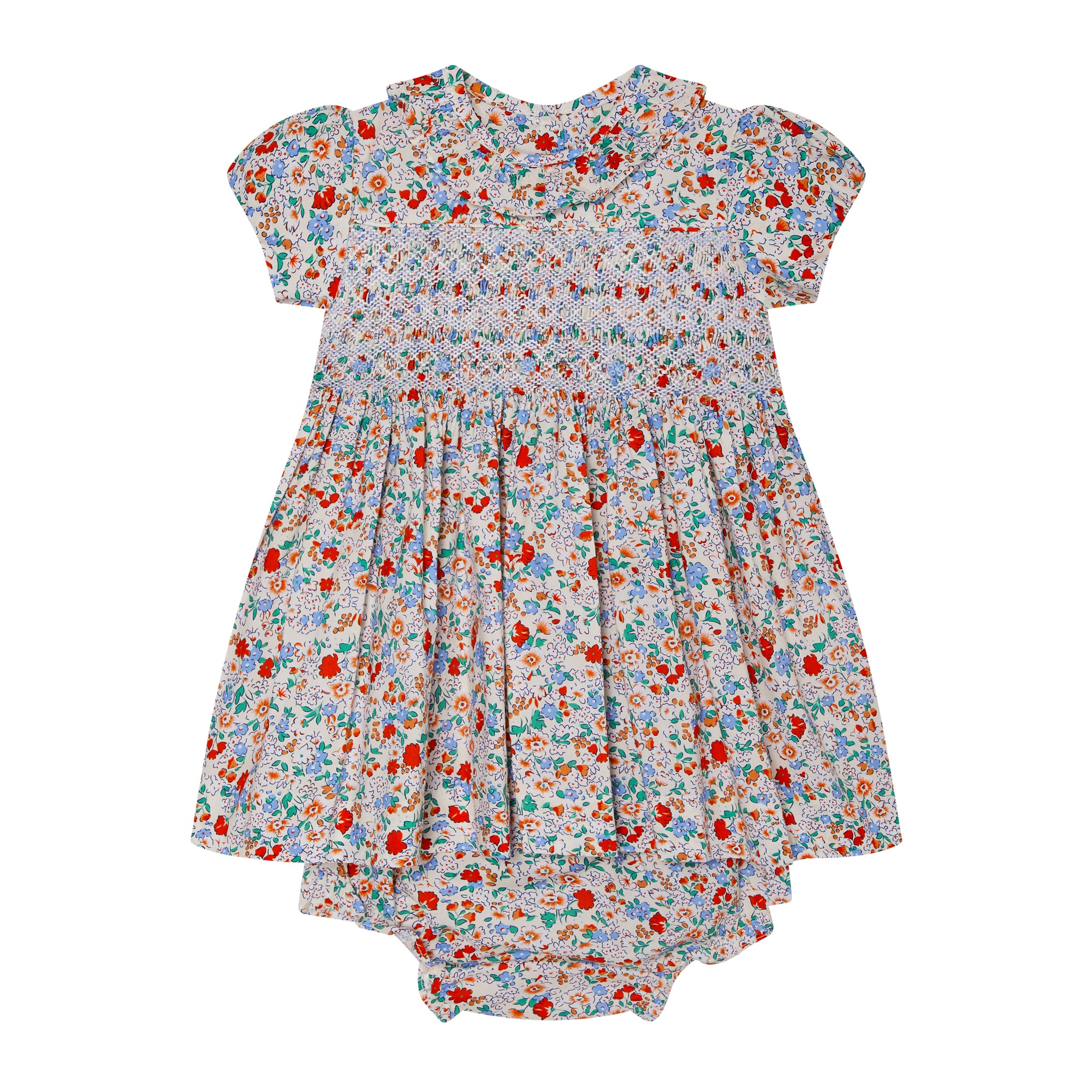 hand-smocked baby dress, front