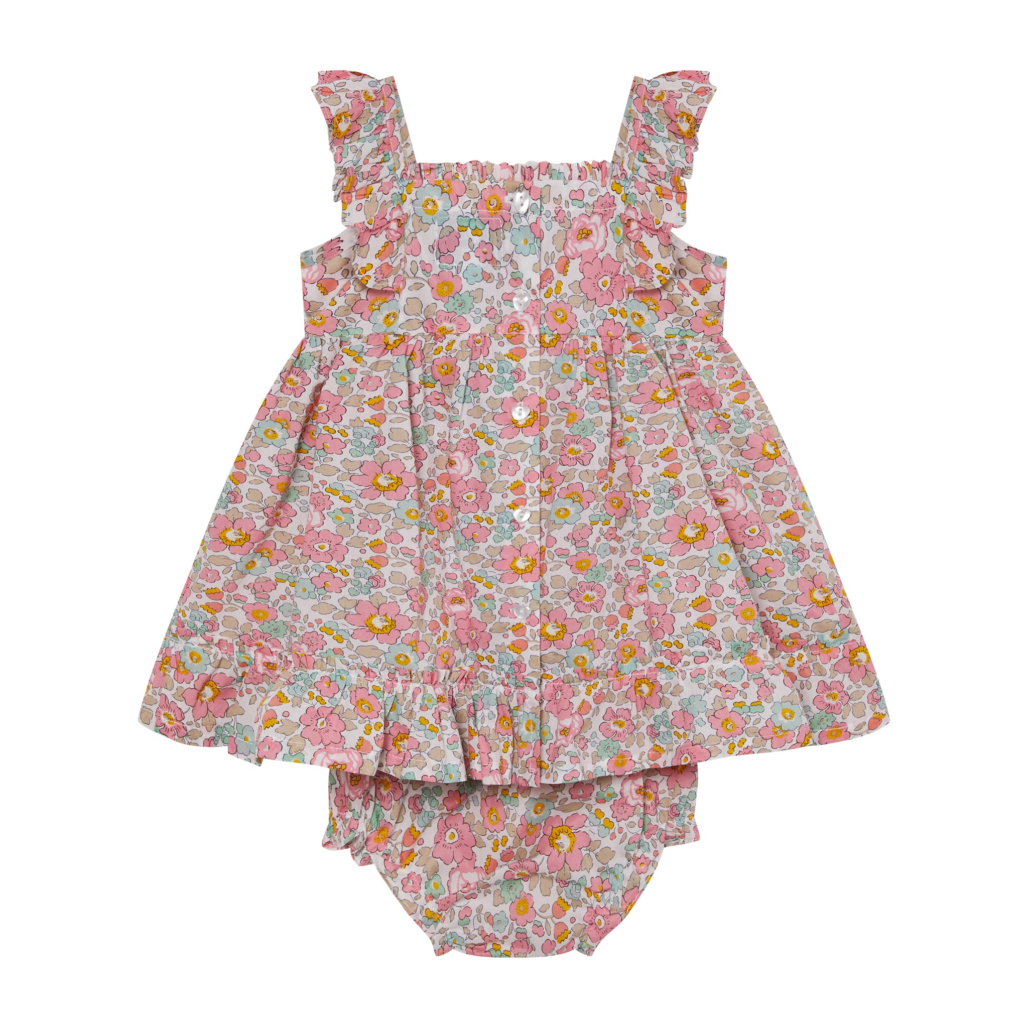 baby sundress made from Liberty Betsy fabric, hand-smocked, back