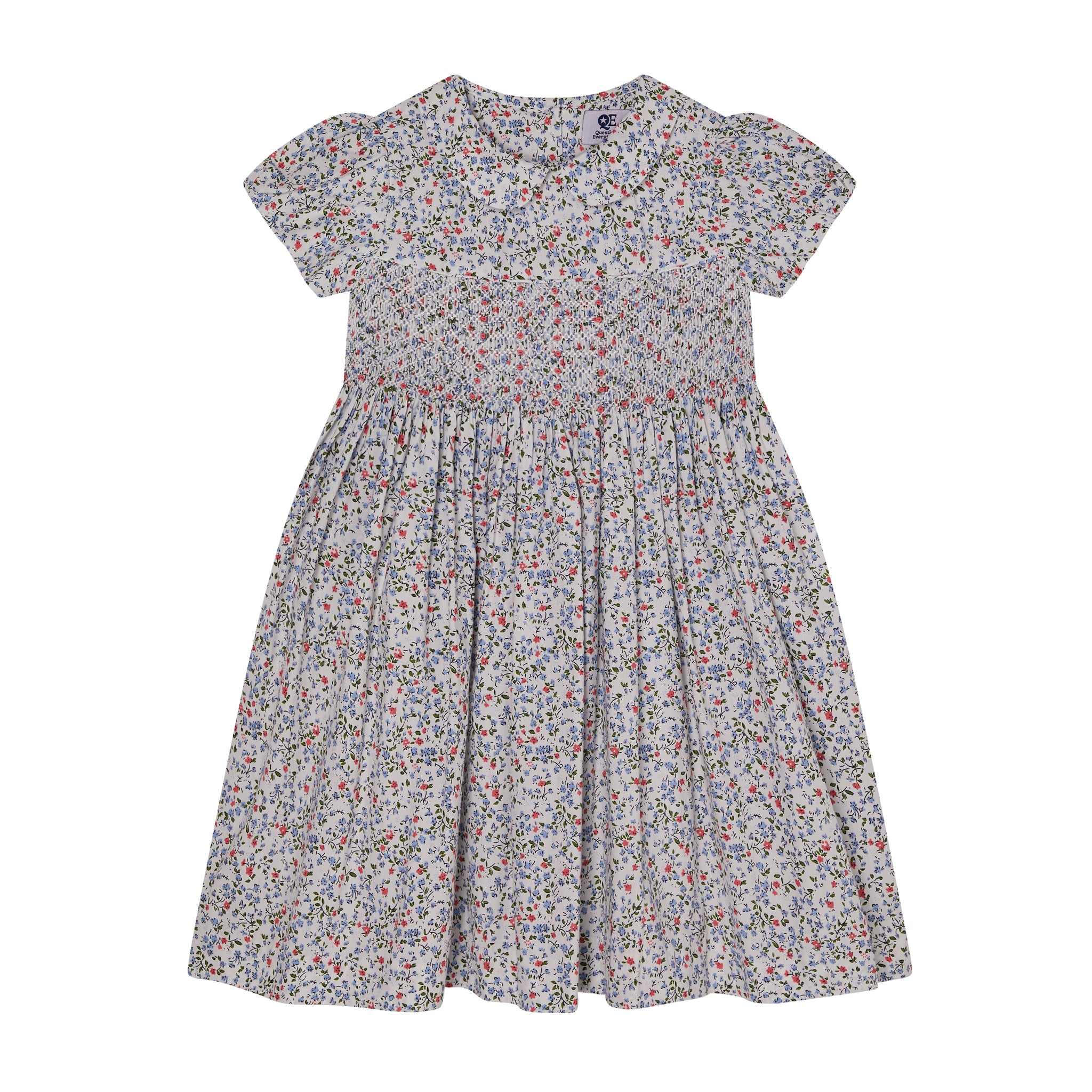 white floral girls dress with smocking, front