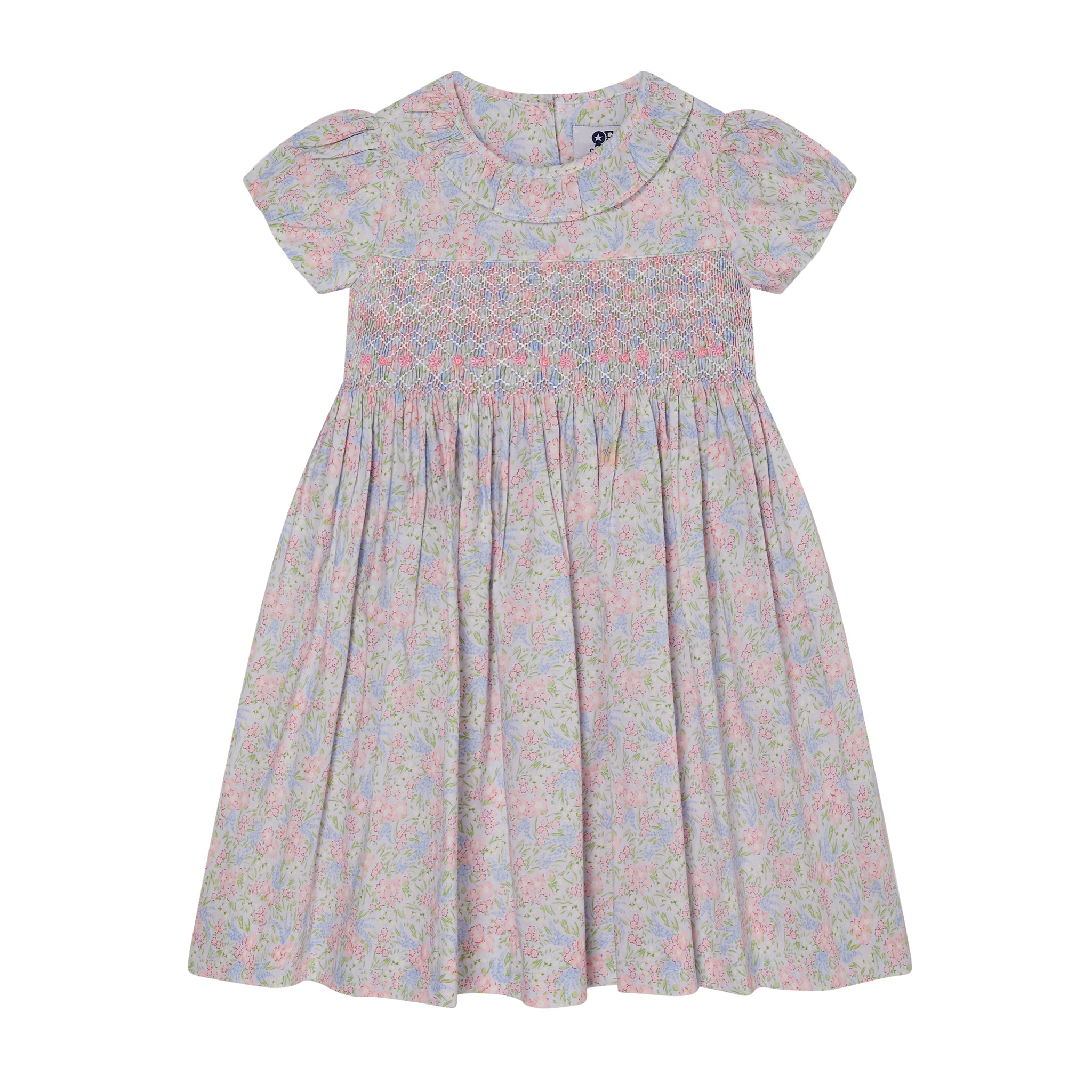 floral summer smocked dress for girls, front