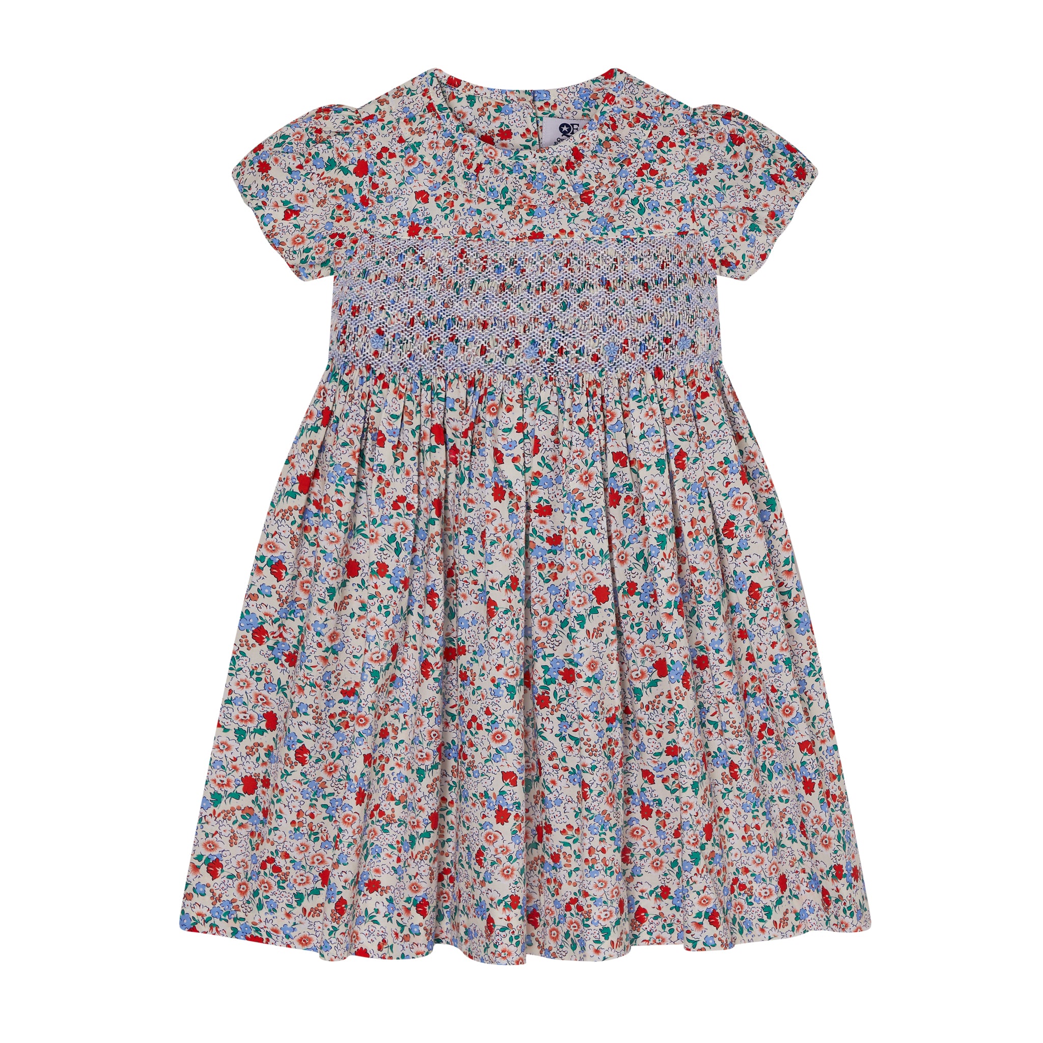 floral, hand-smocked girls dress, front