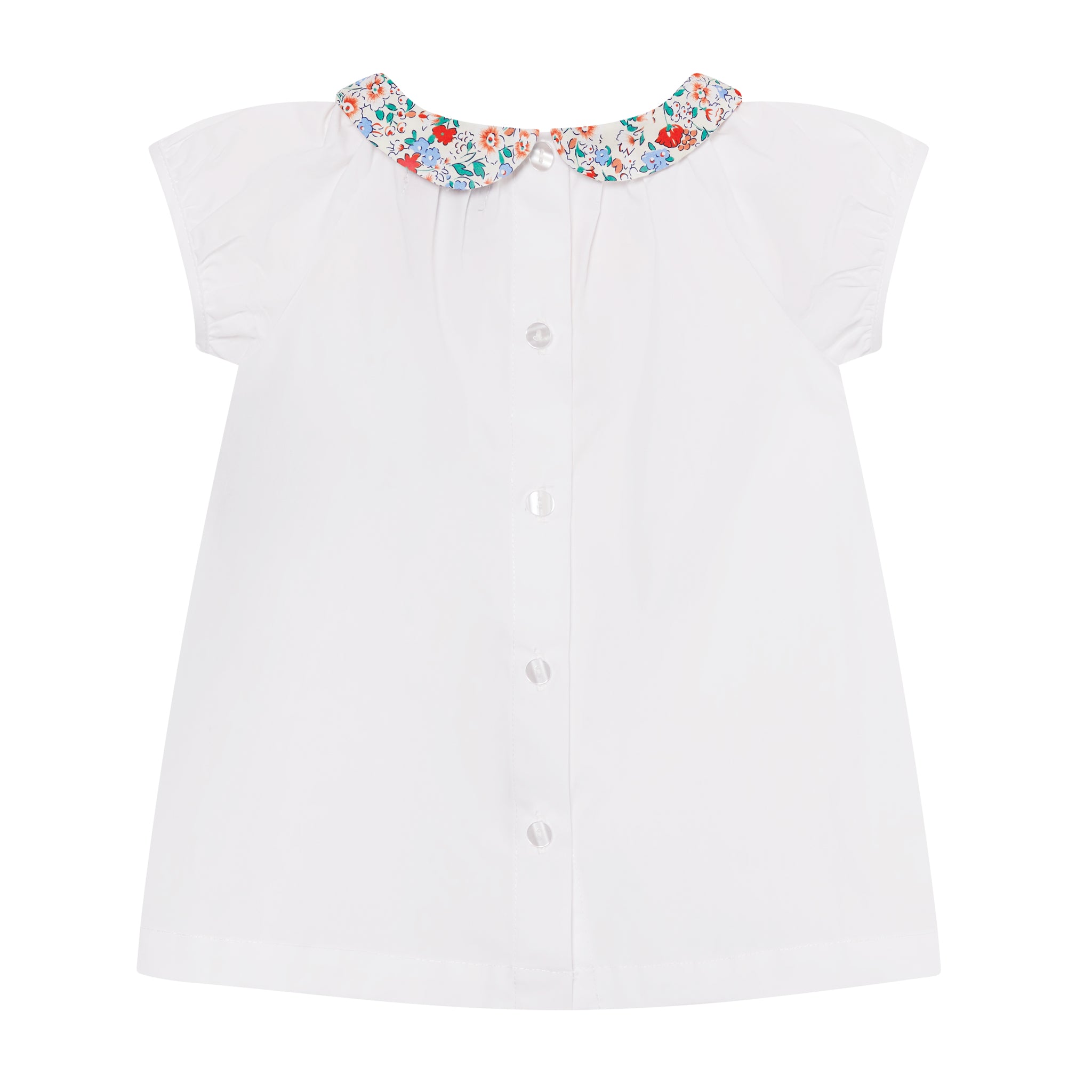 girls blouse, white with floral collar, front