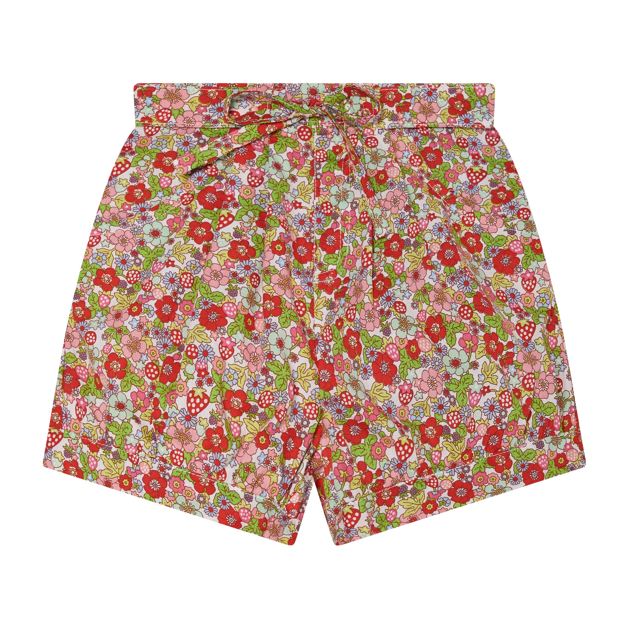 strawberry and flower print shorts, front