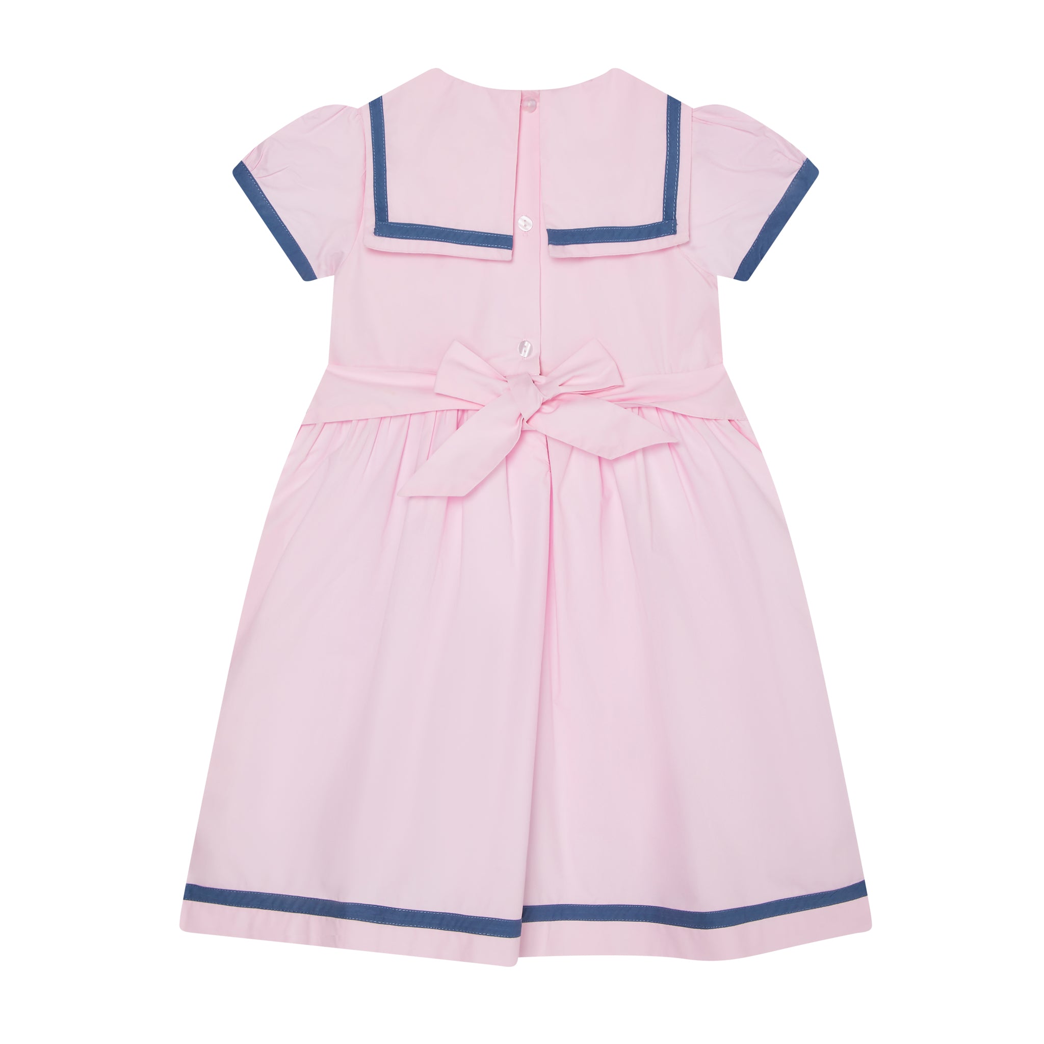 pale pink sailor dress for girls with sairor collar, back