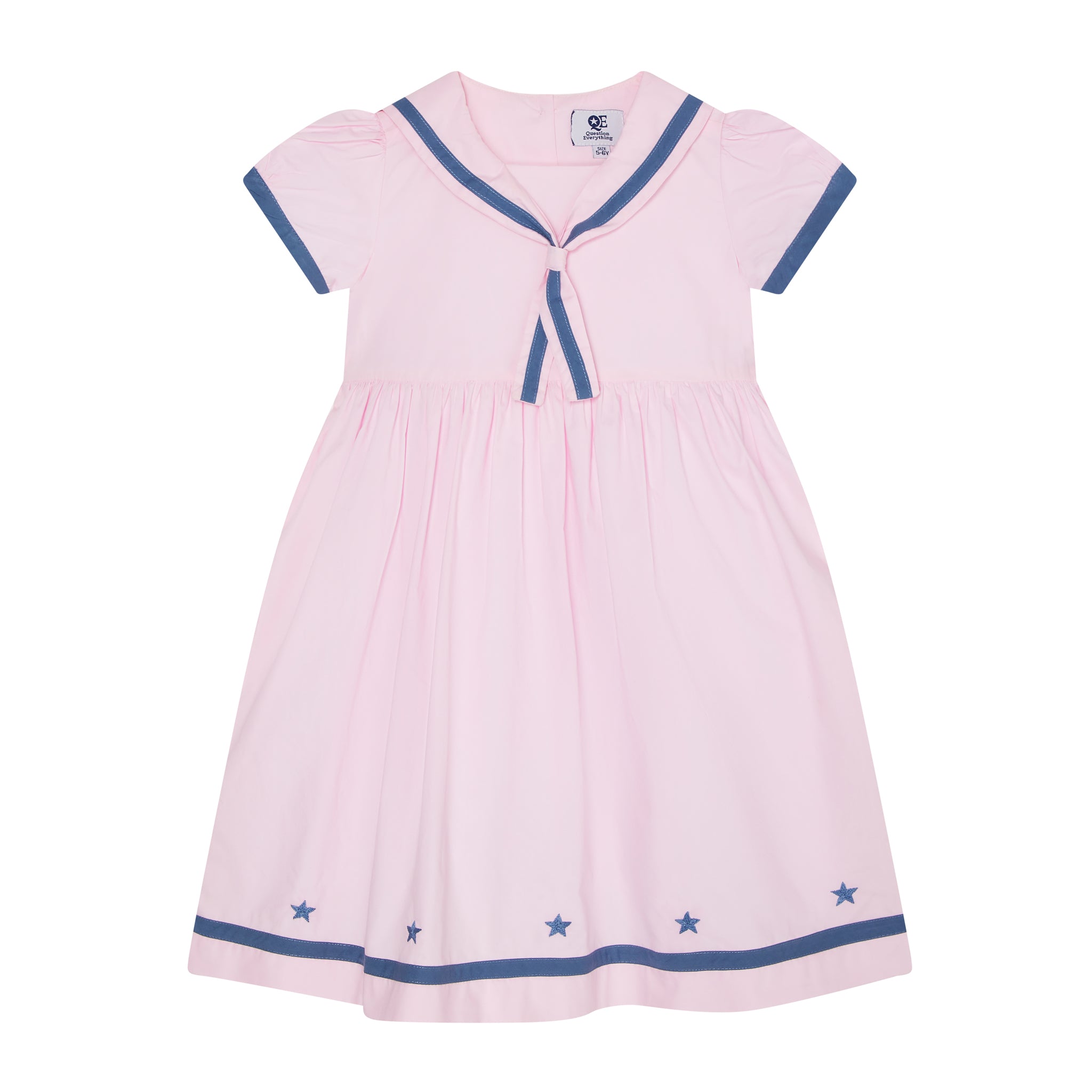 pale pink sailor dress for girls with sairor collar, front