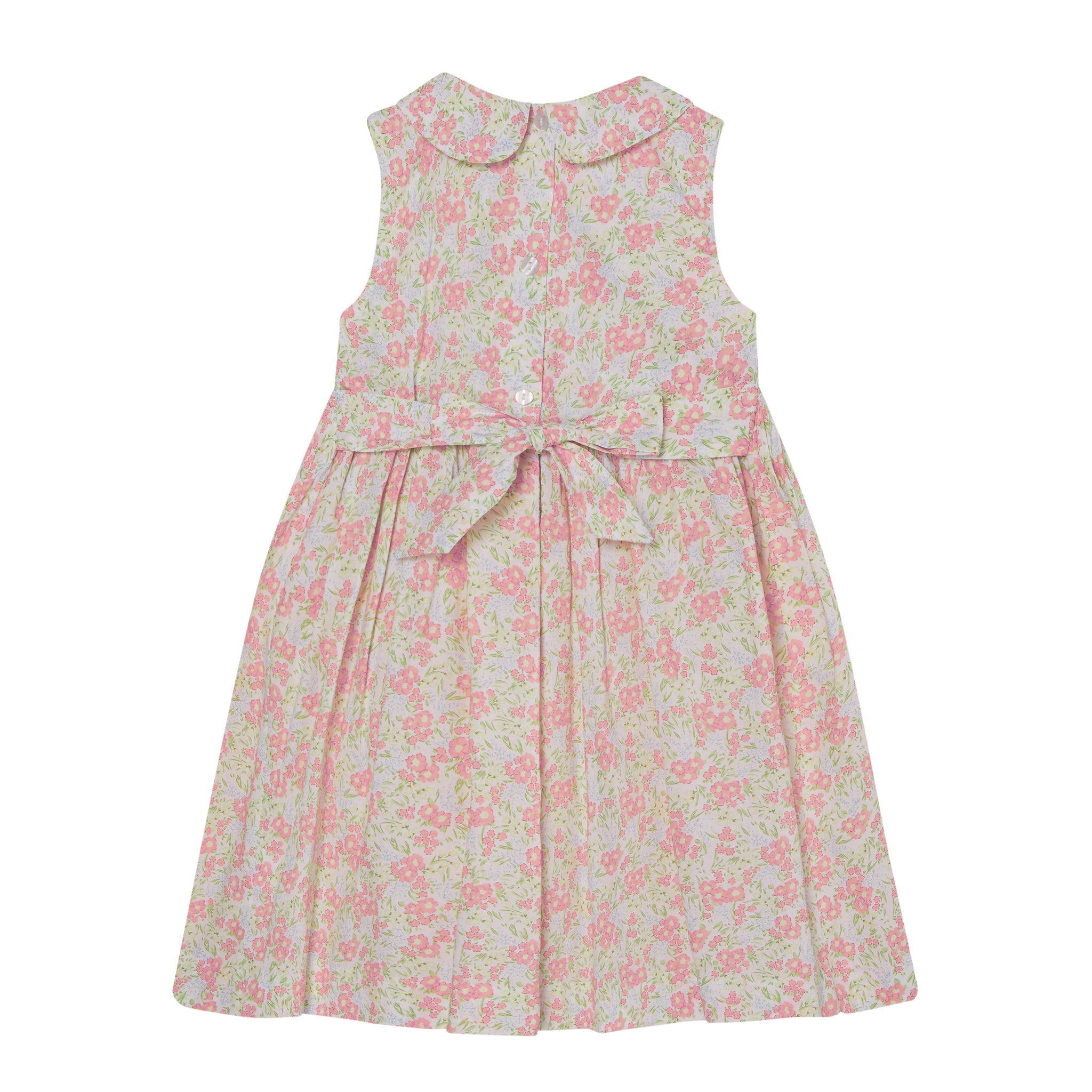 peach floral smock dress for girls, back 