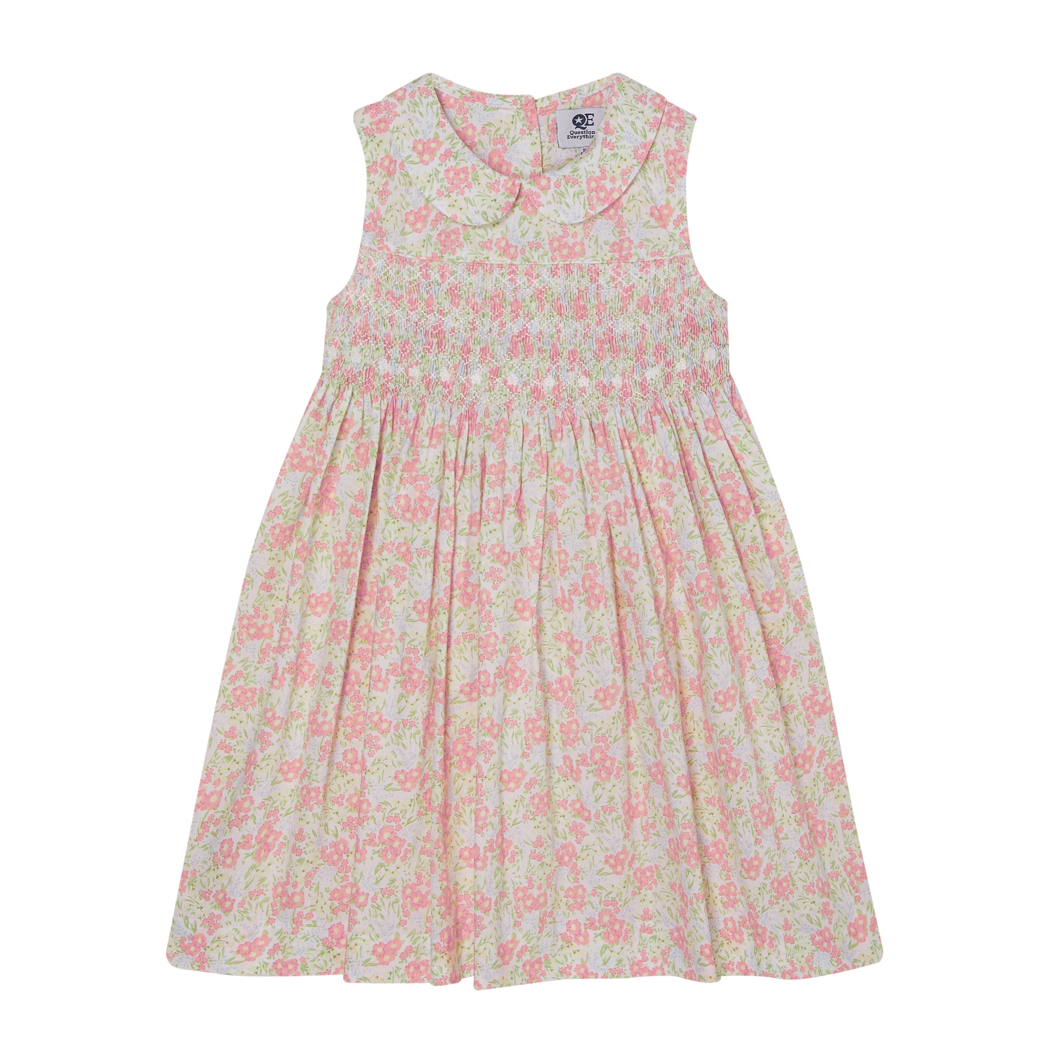 peach floral smock dress for girls, front