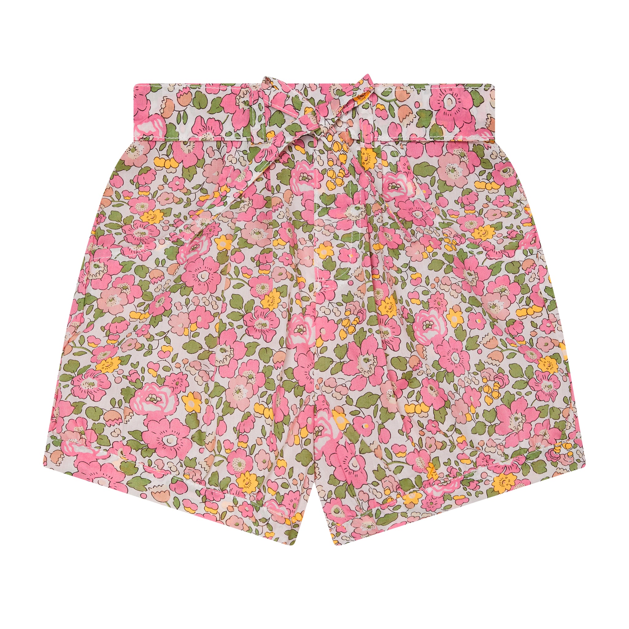 Liberty fabric floral girls shorts with Neon, front