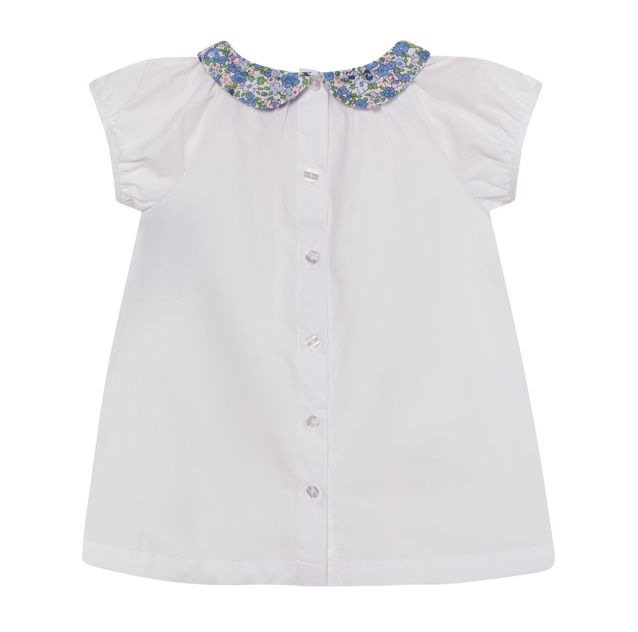 girls white cotton blouse with floral collar, back