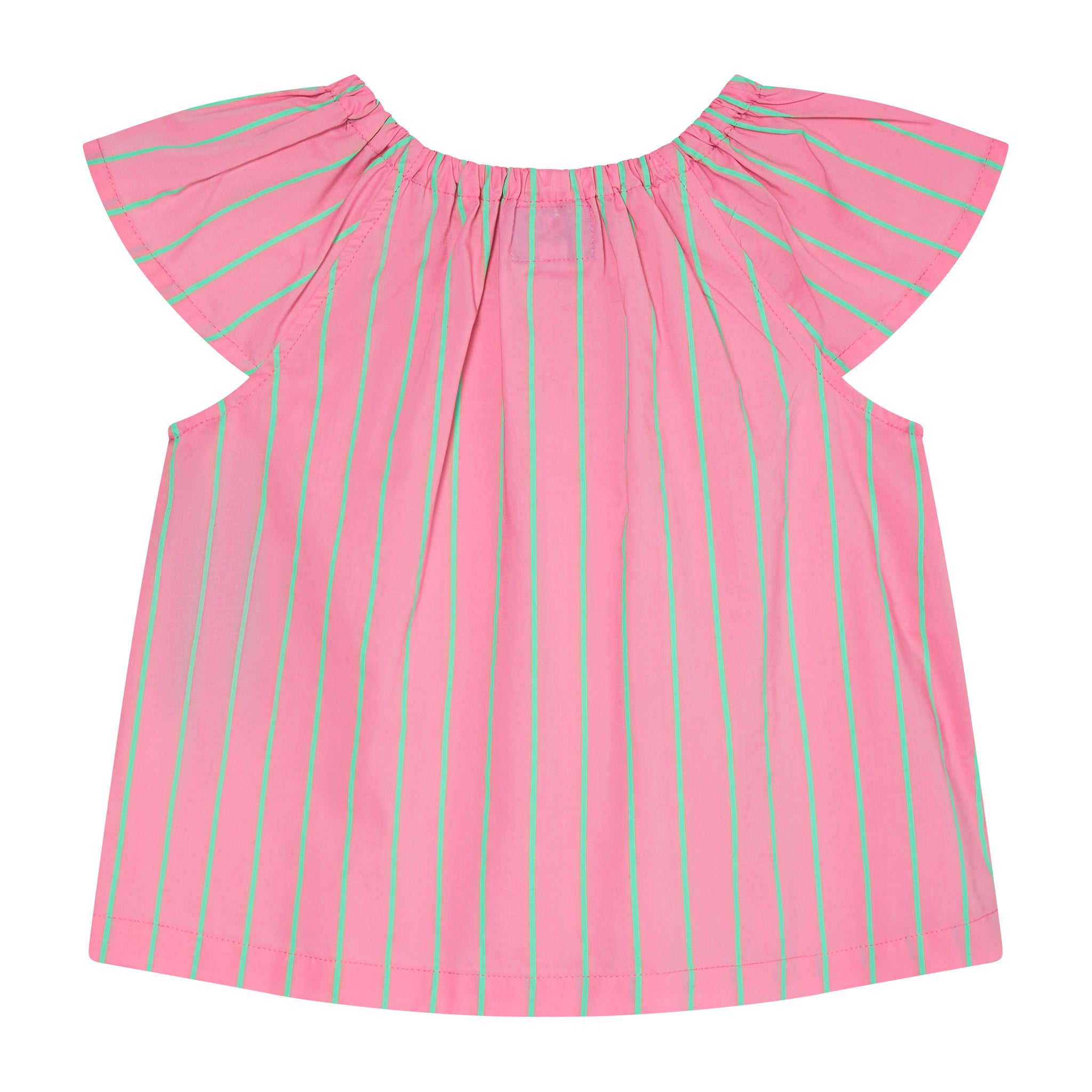 bright pink summer blouse with neon pinstripes, front