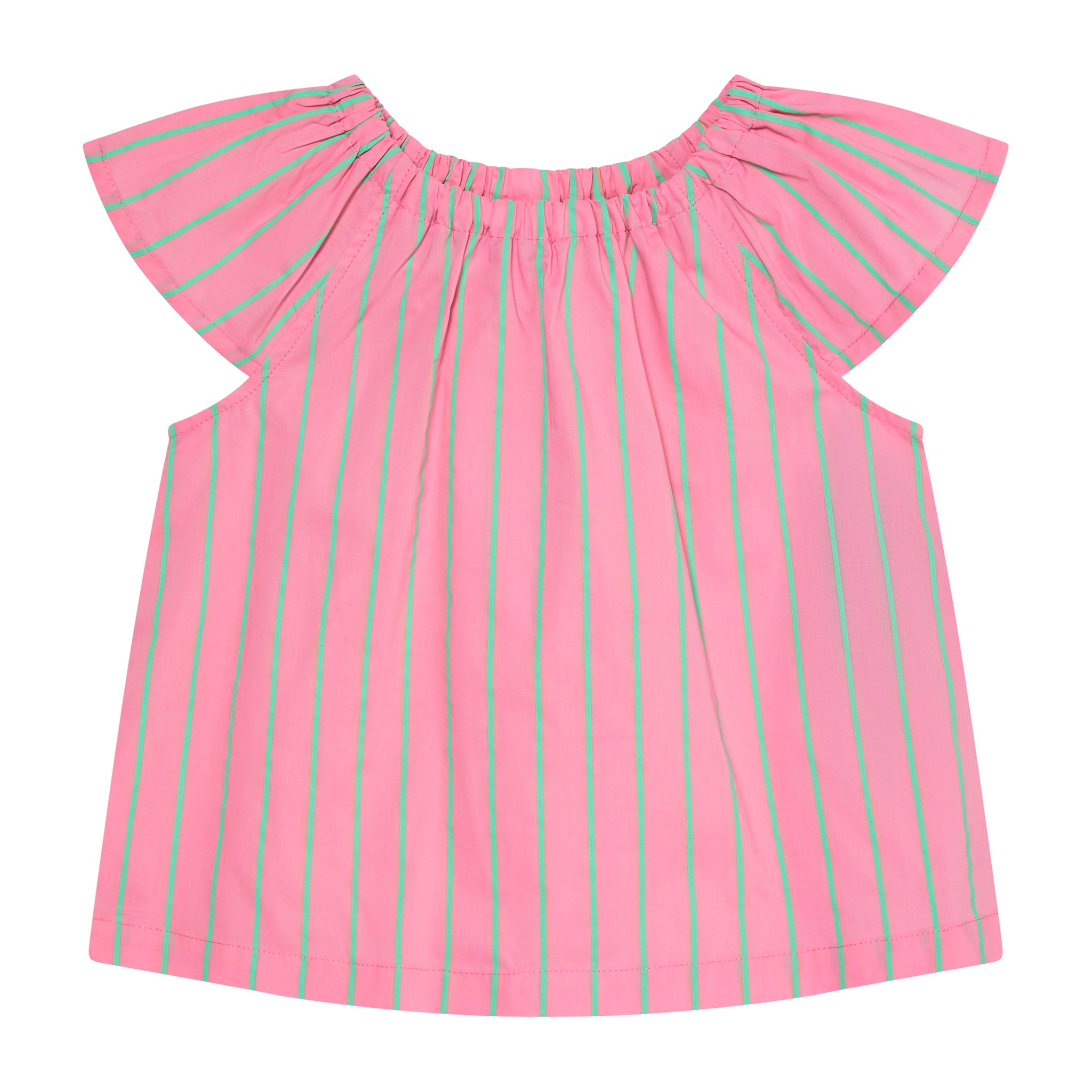 bright pink summer blouse with neon pinstripes, front