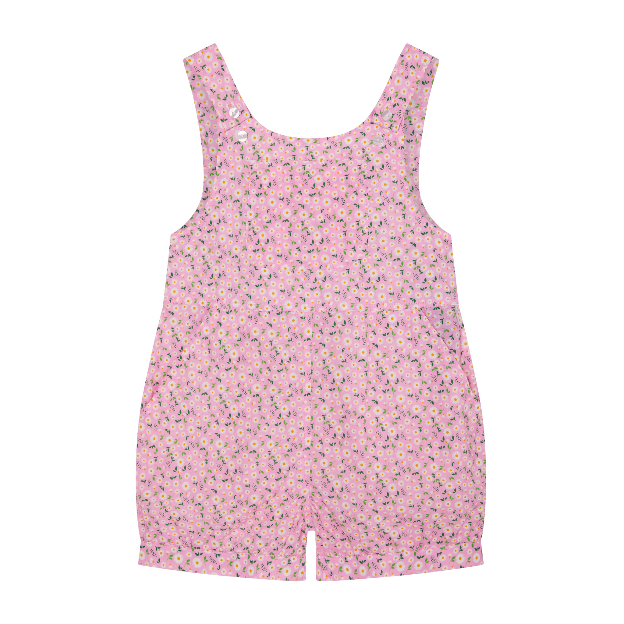 pink daisy dungarees, front

