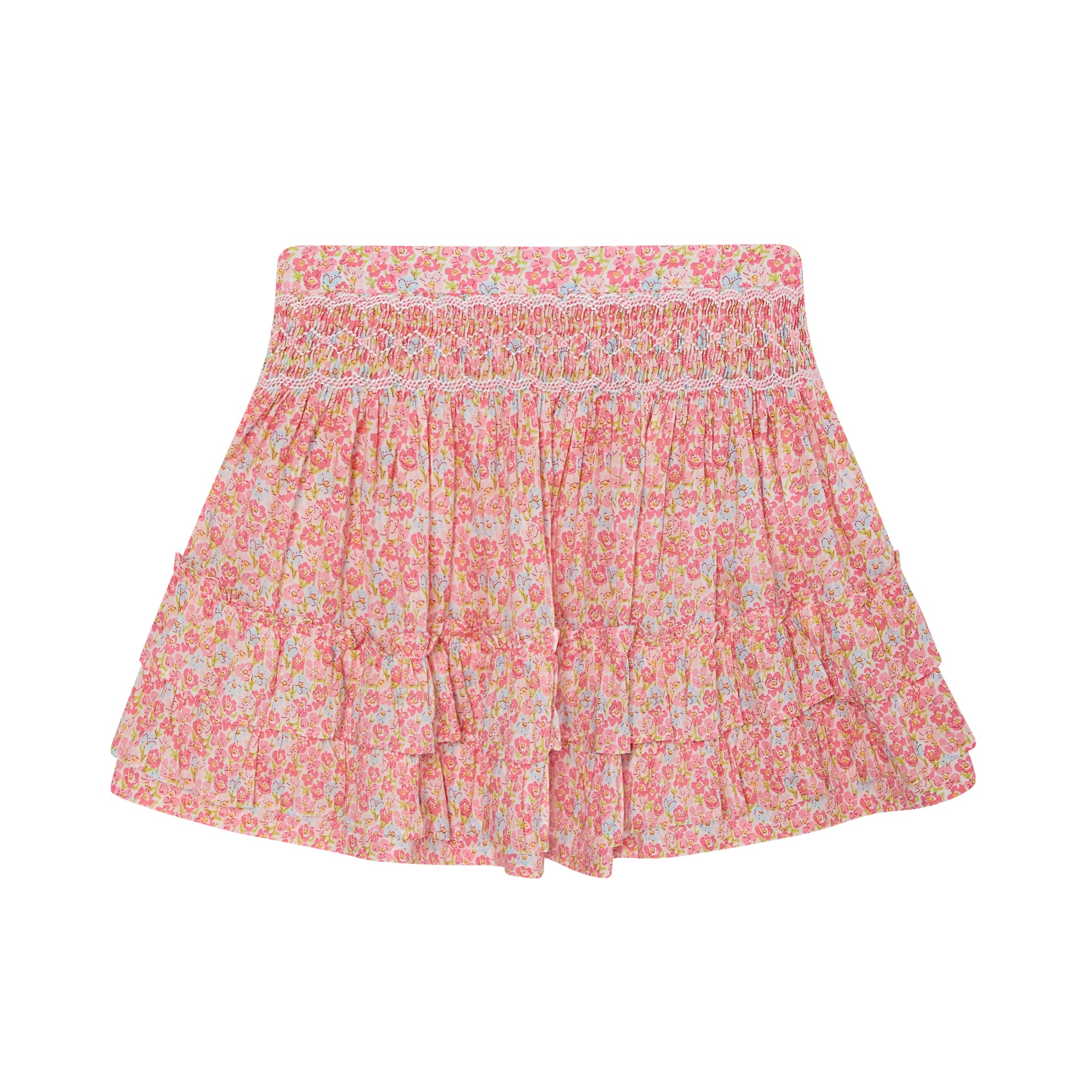 pink floral ruffle skirt for girls, front