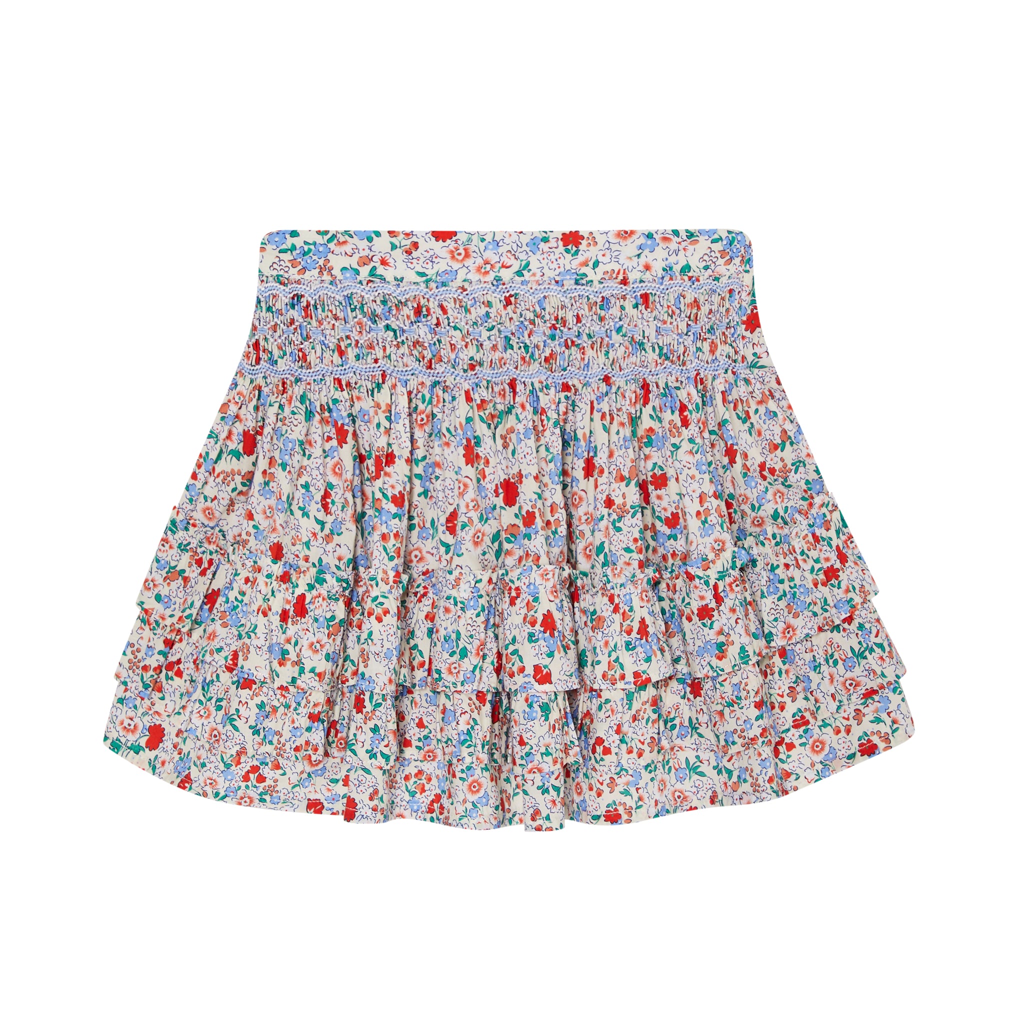 floral smocked skirt with ruffles, front