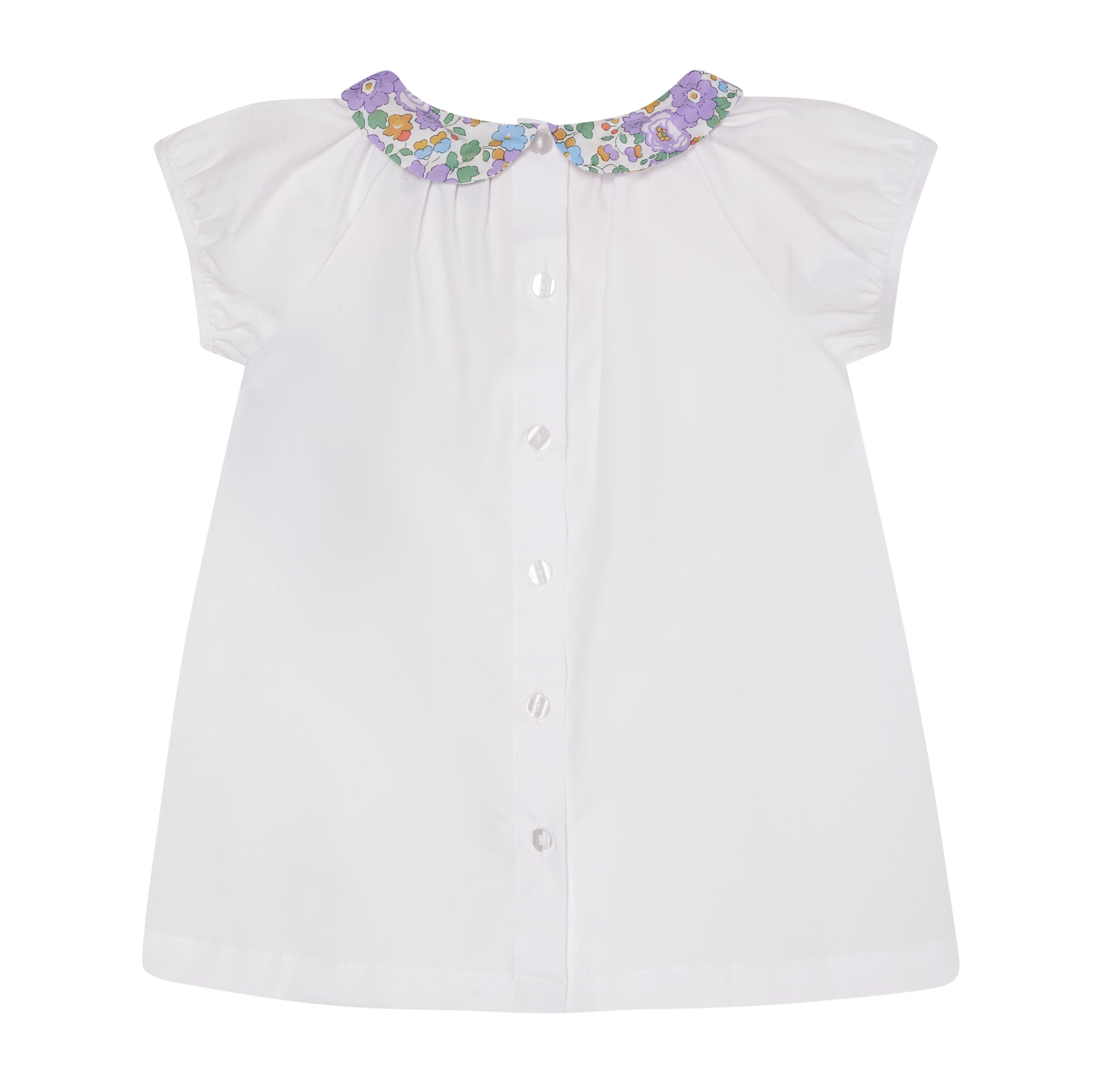 girls white blouse with floral collar made from Liberty fabric, back