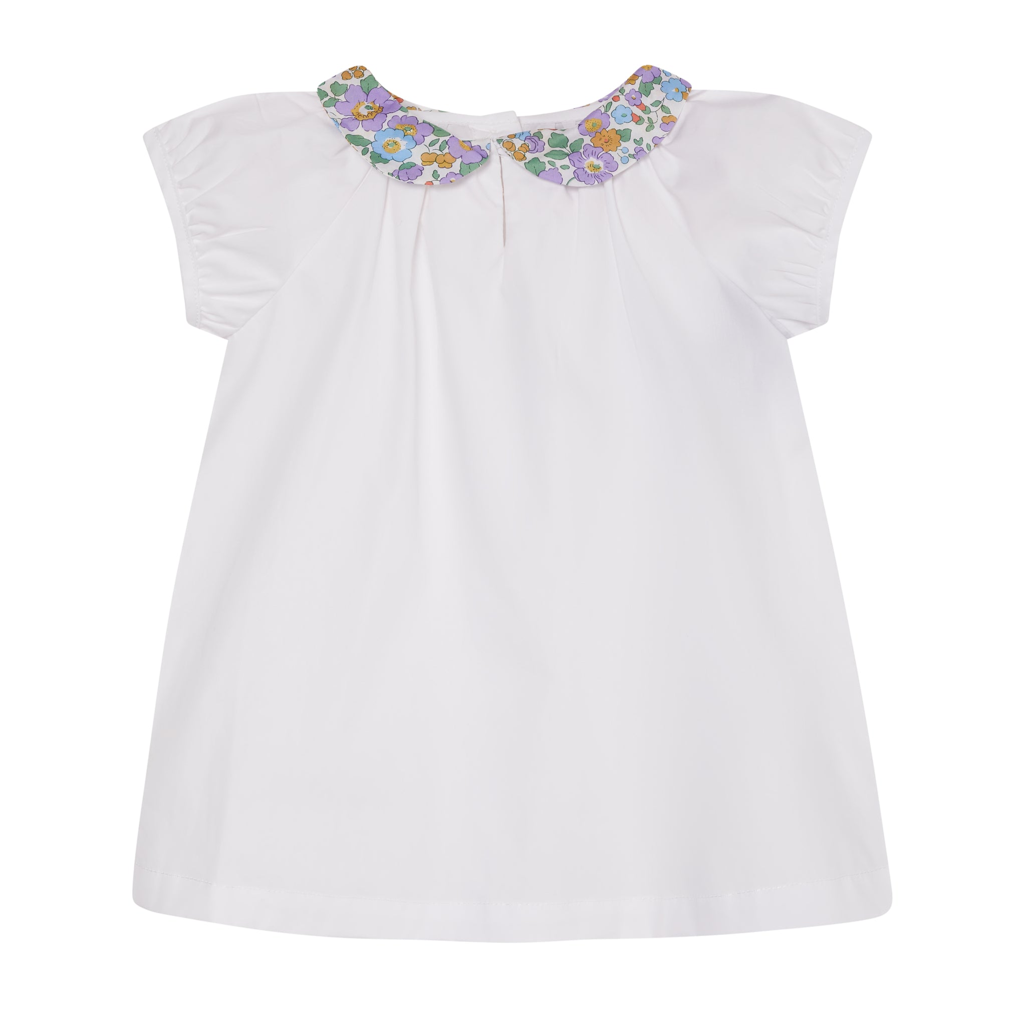 girls white blouse with floral collar made from Liberty fabric, front